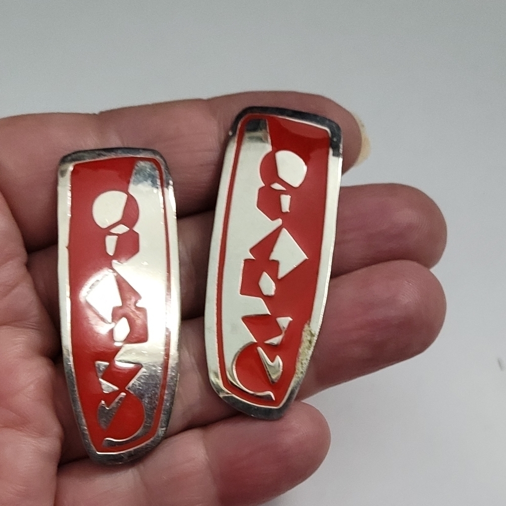 Silver and red  vintage fashion earrings